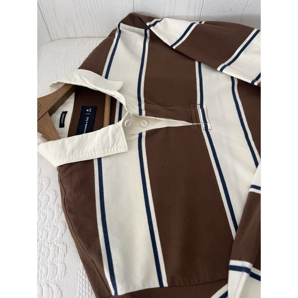 Abercrombie & Fitch Rugby Oversized Polo Shirt Men's Medium Stripe Preppy Brown - Picture 5 of 14